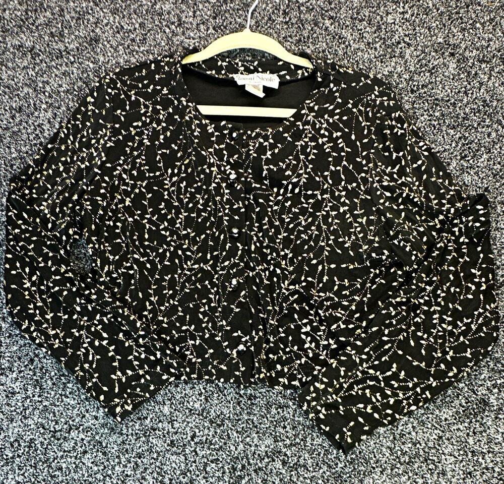 Ronni Nicole Petite Jacket Womens 14P Black Gold Metallic Floral Cropped Dressy
